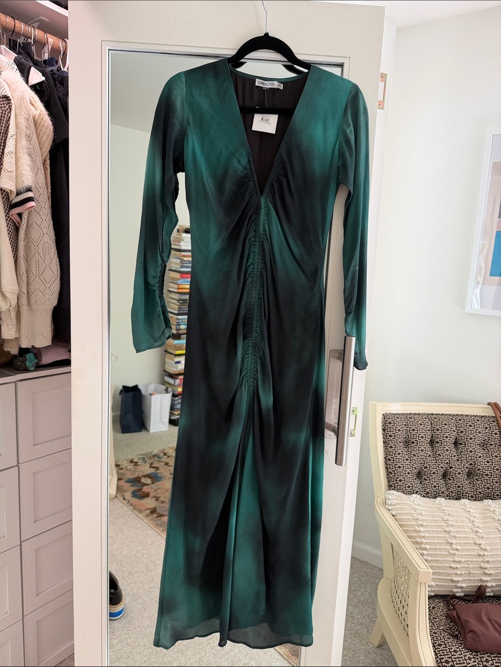 Maria Cher slim fit NWT Elegant Green Ruched Maxi Dress